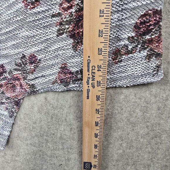 Jolt Womens Floral Knit Asymmetrical Cardigan Size L Gray & Pink Rayon Blend - Picture 7 of 7